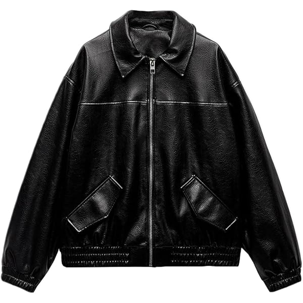 ジャケット・アウター HYPE-03 High neck leather like jacket Edikted Women's Jaicee High Neck Oversized Faux Leather Jacket
