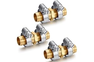 YELUN Solid Brass Garden Hose Repair Connector with Clamps Hose Repair Kit, 5/8"Barb Garden Hose Fittings (5/8"Barb-3 Set)
