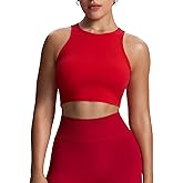 Aoxjox Women's Workout Sleeveless Tank Tops Crew Neck Racer Back Baby Tee Breathable Without Padded Gym Yoga Crop Top
