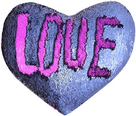J-hong Mermaid Throw Pillow with Insert,Two-Color Heart Shape Reversible Sequins Decorative Pillow. 13''×15'' (Blue+Purple)