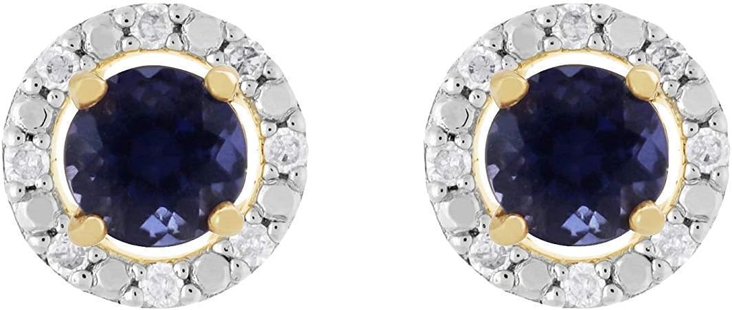 9ct Yellow Gold Iolite Stud Earrings & Detachable Diamond Round Ear Jacket