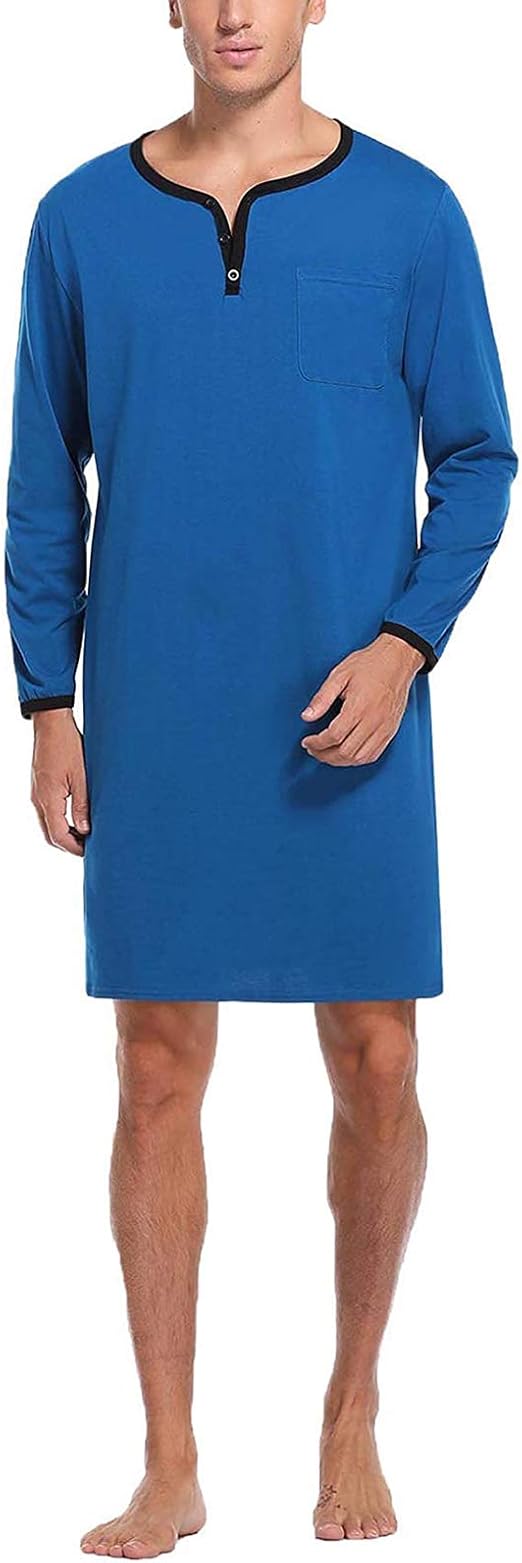 Buy Pursuitlight Mens Nightshirt Long Henley Sleep Shirts V Neck Short