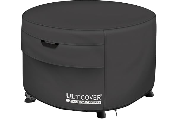 ULTCOVER Patio Fire Pit Table Cover Round 44 inch Outdoor Waterproof Fire Bowl Cover, Black