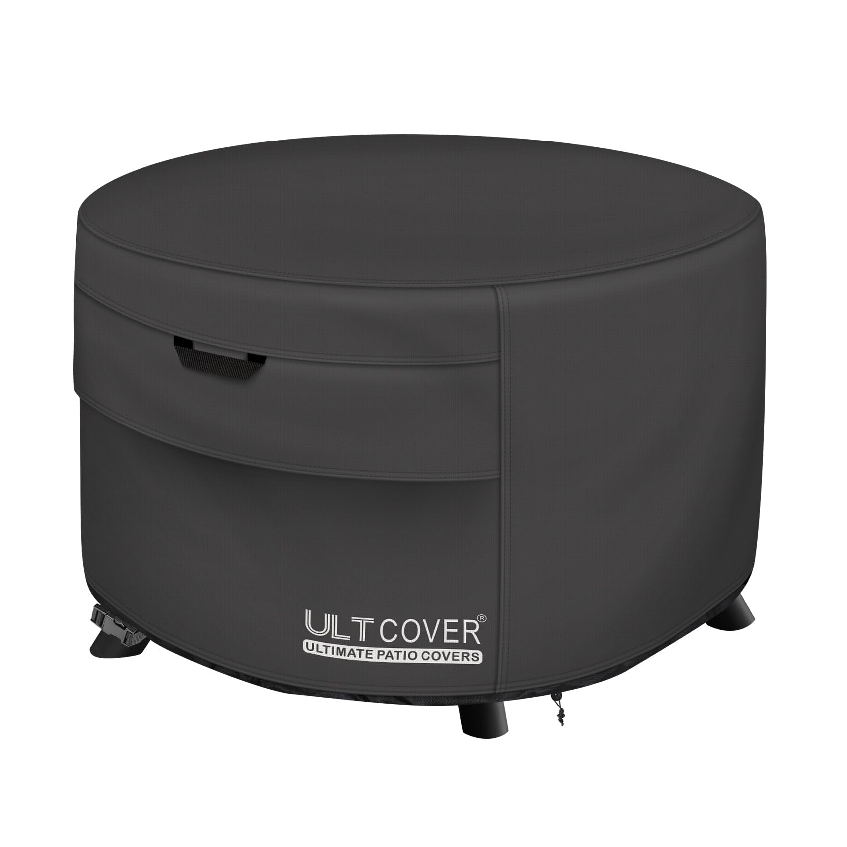 ULTCOVER Patio Fire Pit Table Cover Round 44 inch Outdoor Waterproof Fire Bowl Cover, Black