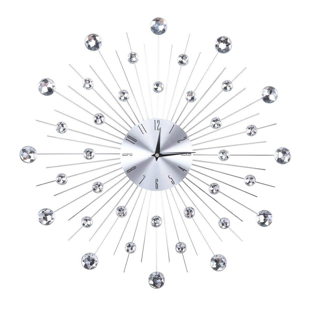 Wifehelper Sparkling Bling Metallic Silver Wall Clock for Living Room Office Decorative Wall Clock Home/Office/School(Sliver)