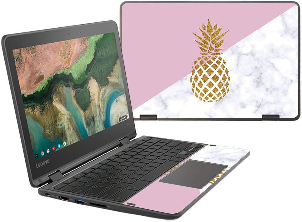 MightySkins Skin Compatible with Lenovo 300e Chromebook 11.6" (2018) - Pretty Pineapple | Protective, Durable, and Unique Vinyl Decal wrap Cover | Easy to Apply, Remove | Made in The USA