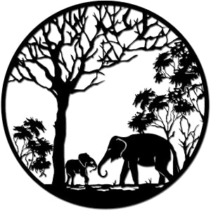Nachic Wall Metal Elephant Wall Art Forest Mother and Baby Elephant Wall Sculpture Nursery Decor Metal Artwork for Home Bedroom Wall Hanging Decoration
