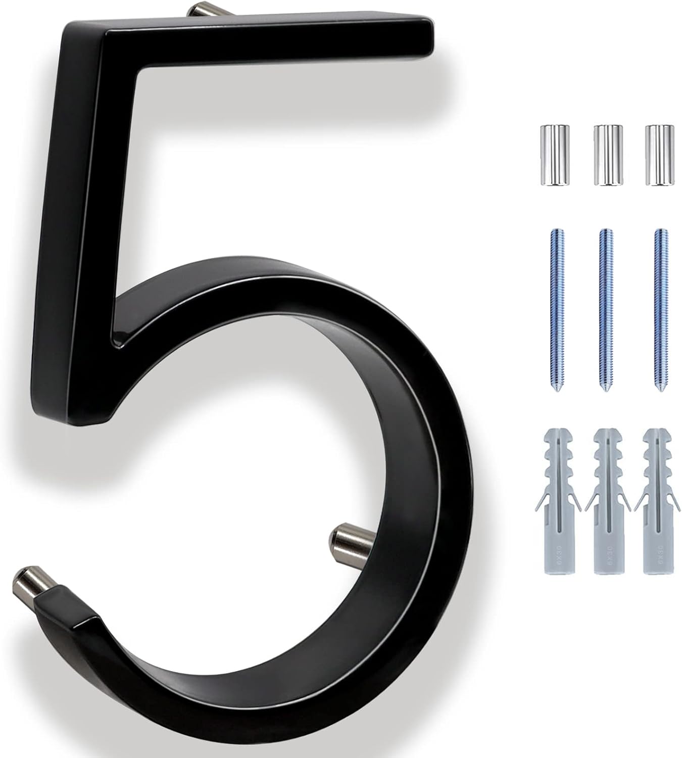 Address Signs - 6 Inch Large Zinc Alloy Modern House Numbers For Outside, Address Numbers For House, Black Metal Floating Sign House Number With Nail Kit For Mailbox Door Home Garden (Large 5)