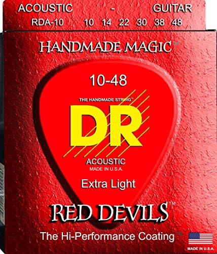 DR Strings RDA-10 RED DEVILS RED Colored Acoustic Guitar Strings 10-48 Extra Light
