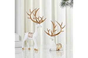 2Pcs Christmas Reindeer Sculpture, Resin Deer Figurines Christmas Elk Statues for Home Office Decorative Displays Living Room