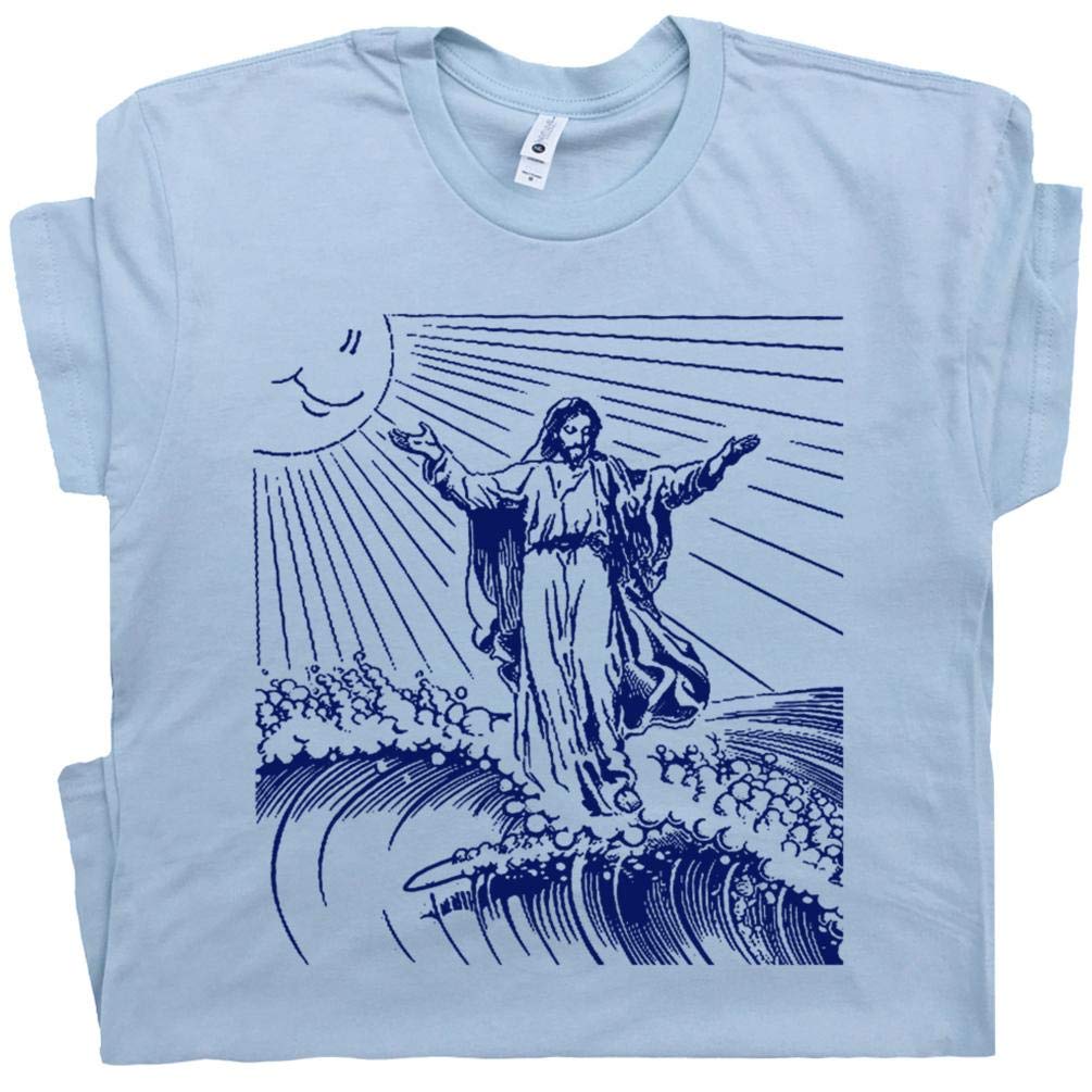 Surfing Jesus Cool Christian Surf Tee Vintage 70s Surfer Graphic Retro Surfboard For T Shirt