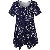 LARACE Plus Size Tops for Womens Summer Clothes Short Sleeve Shirts Casual V Neck Tunic Asymmetrical Blouses