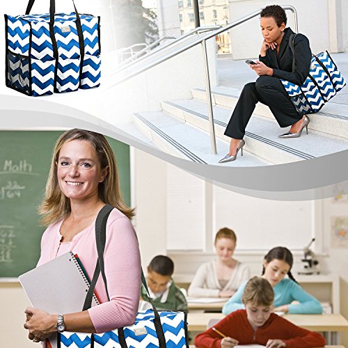 Pursetti Teacher Bag with Pockets - Perfect Gift for Teacher's Appreciation and Christmas (Large, Navy Chevron)