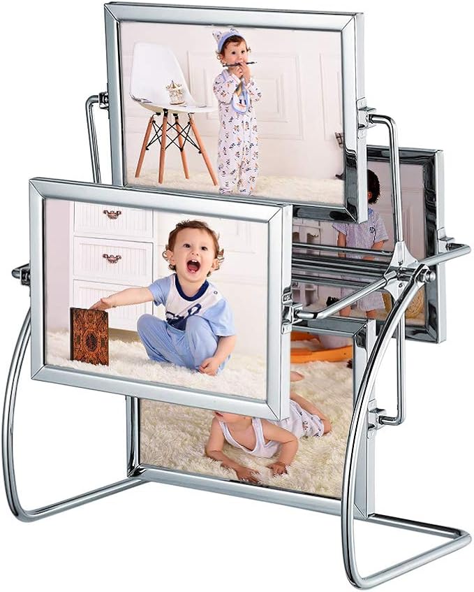 Desk Table Top Multiple Steel Rotating Photo Picture Frame with Glass Front (6 x 4