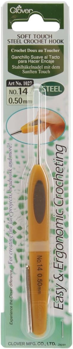 Clover 1027 Soft Touch Steel Crochet Hook: 0.50mm, 0.5mm, Yellow, silver, n°14-0,50mm