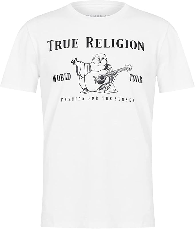 T-Shirt à Manches Courtes Bouddha métallique pour Homme, Blanc/Noir, L