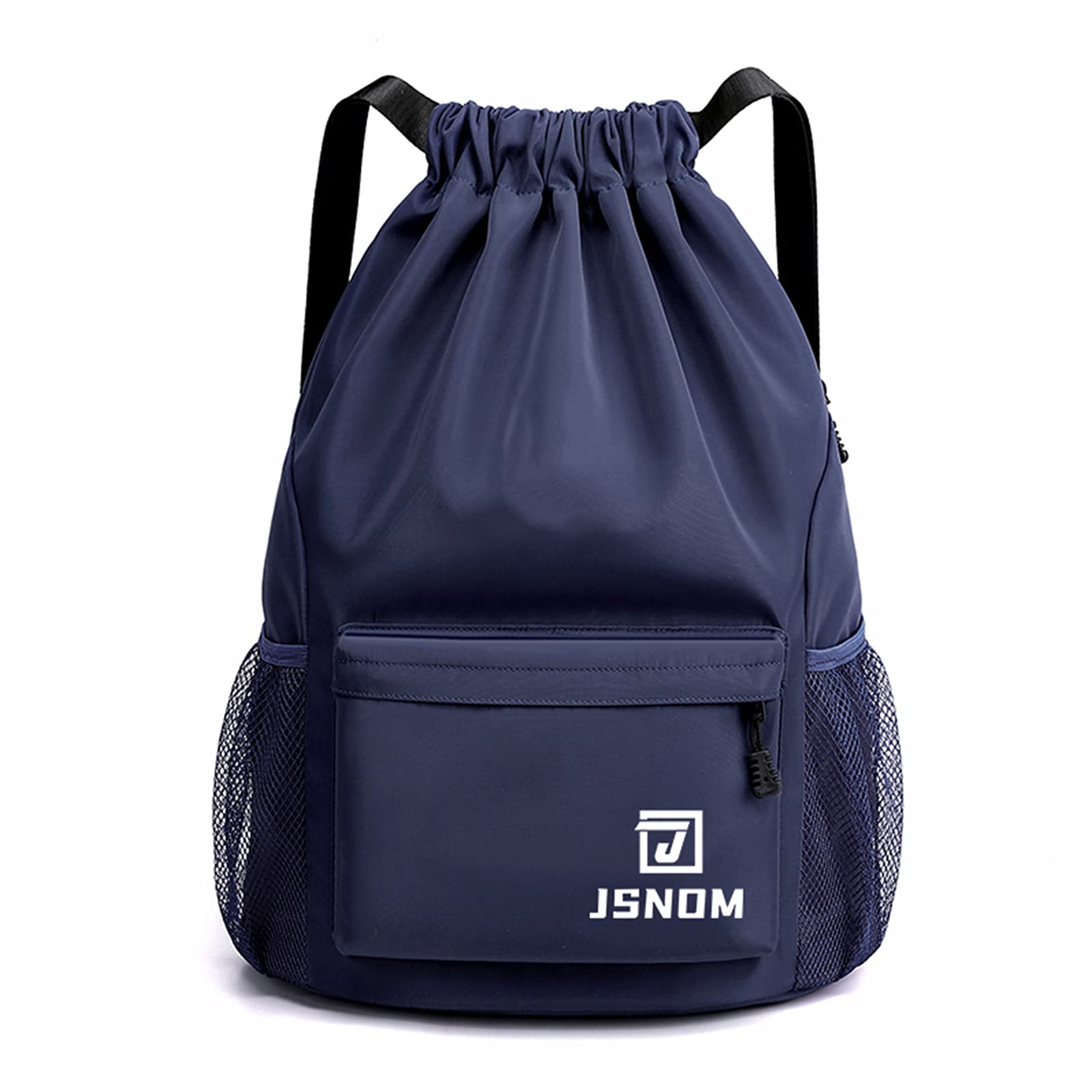 JSNOM Drawstring Gym Bags Waterproof : Large Sports Travel Yoga School Rucksack Backpack with Zip Pocket for Men Women (Blue)