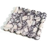 Natural 100% Marble Vanity Tray Luxury Scalloped Marble Storage Square Rectangle Tray for Home Decor Stone Tray for Bathroom Kitchen Candle Key (Square-9.8 * 9.8-Calacatta Viola)