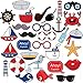 BLUE PANDA Nautical Pre-Assembled Photo Booth Props Kit - Ocean Picture Props with Sticks, Sailor Anchor Themed Party Favors for Kids Birthday Decoration, Assorted Designs, Pack of 30 - Birthday Party
