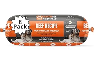 CountryPet Naturals New Zealand Beef Frozen Fresh Dog Food, High-Protein 91% Grass-Fed Free-Range Meat, Gently Cooked, Grain-Free, Omega-3s, 8 Rolls (12 lb Case)