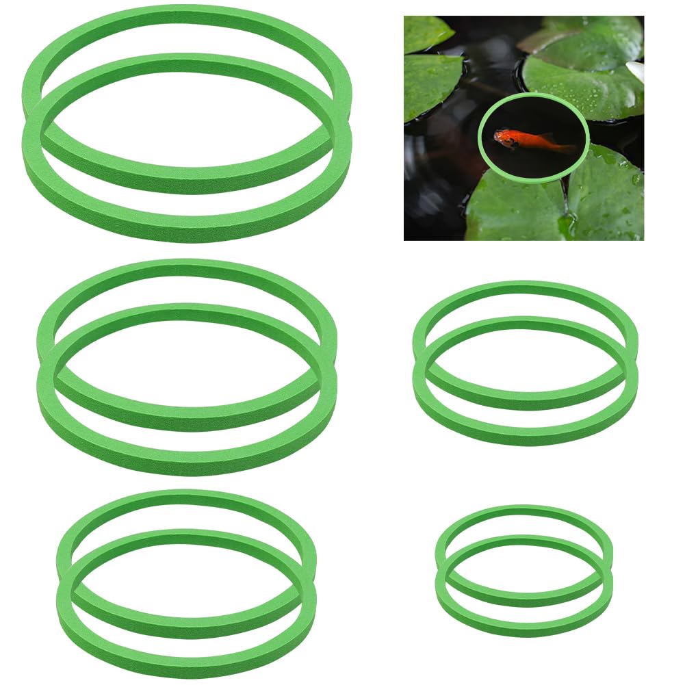 CREATCABIN 10Pcs Fish Feeding Rings Set Aquarium Floating Plant Rings 5 Sizes Foam Floating Plant Corral Round Fish Feeder Rings Fish Tank Plant Ring for Bettas Fish Aquarium Accessories Green