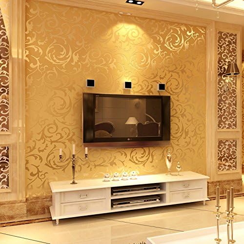 MOOYA European Style Wallpaper Non-woven Buttercup Leaves Pattern Wall Paper Roll Living Room (Gold)