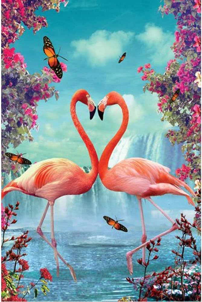 5D Diamond Painting, feilin Full Round Drill Flamingo Painting by Number kit Crystal Rhinestone Embroidery Diamond Art kit Cross Stitch Arts Craft Wall Decor 30X40cm