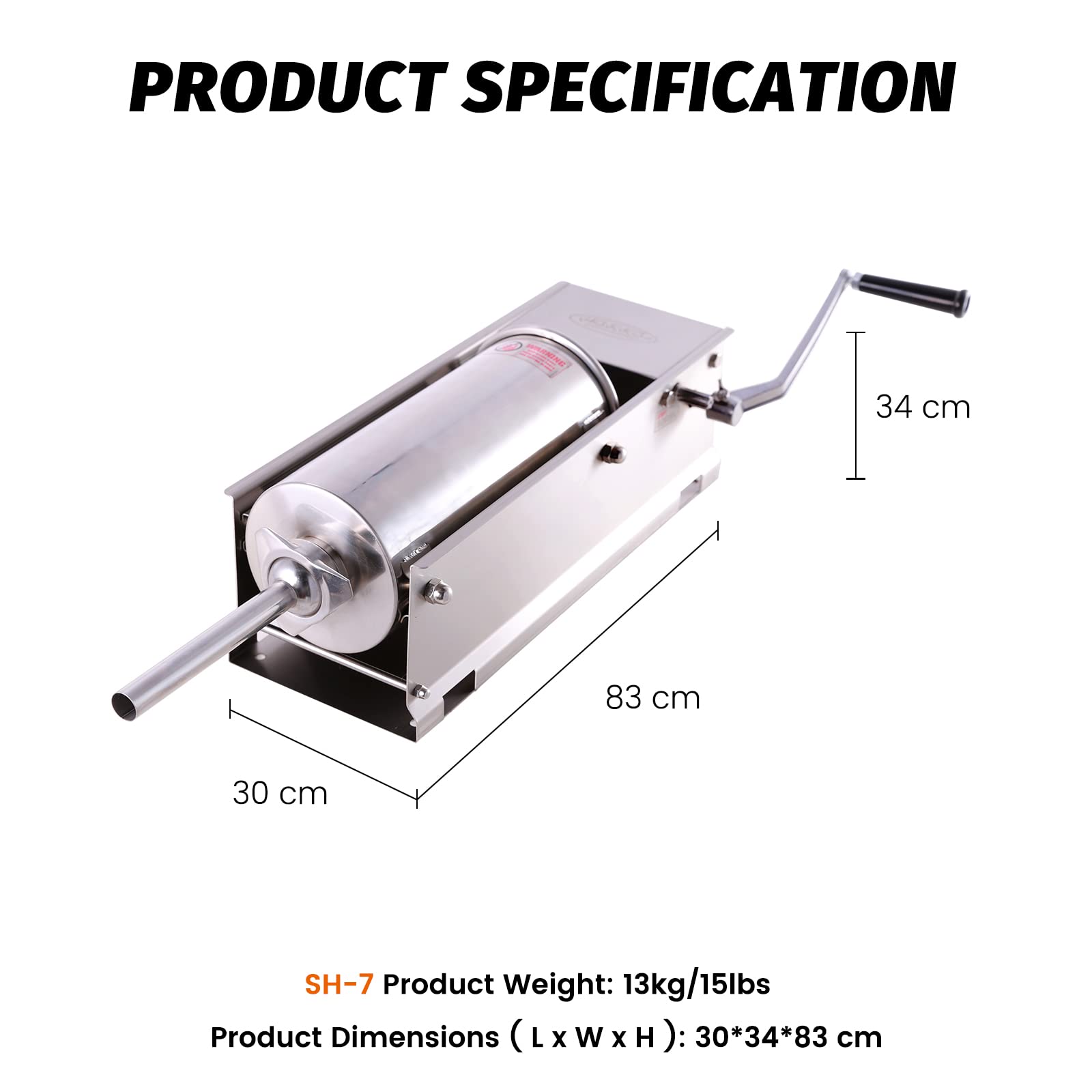Hakka 15lbs(7 Liter) Sausage Machine 2 Speed Stainless Steel Horzontal Sausage Stuffer