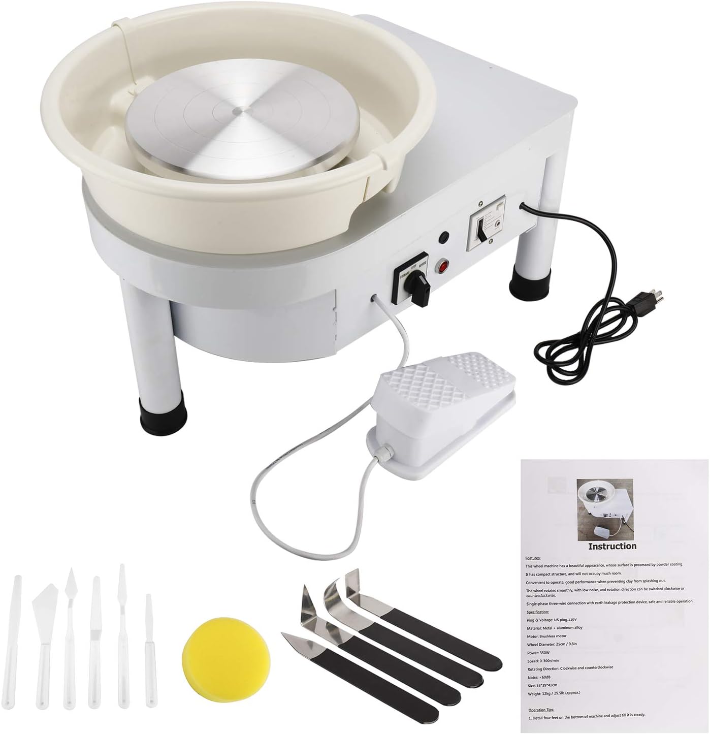 25CM 350W Table Top Pottery Wheel Electric Ceramic Work Forming Machine with Foot