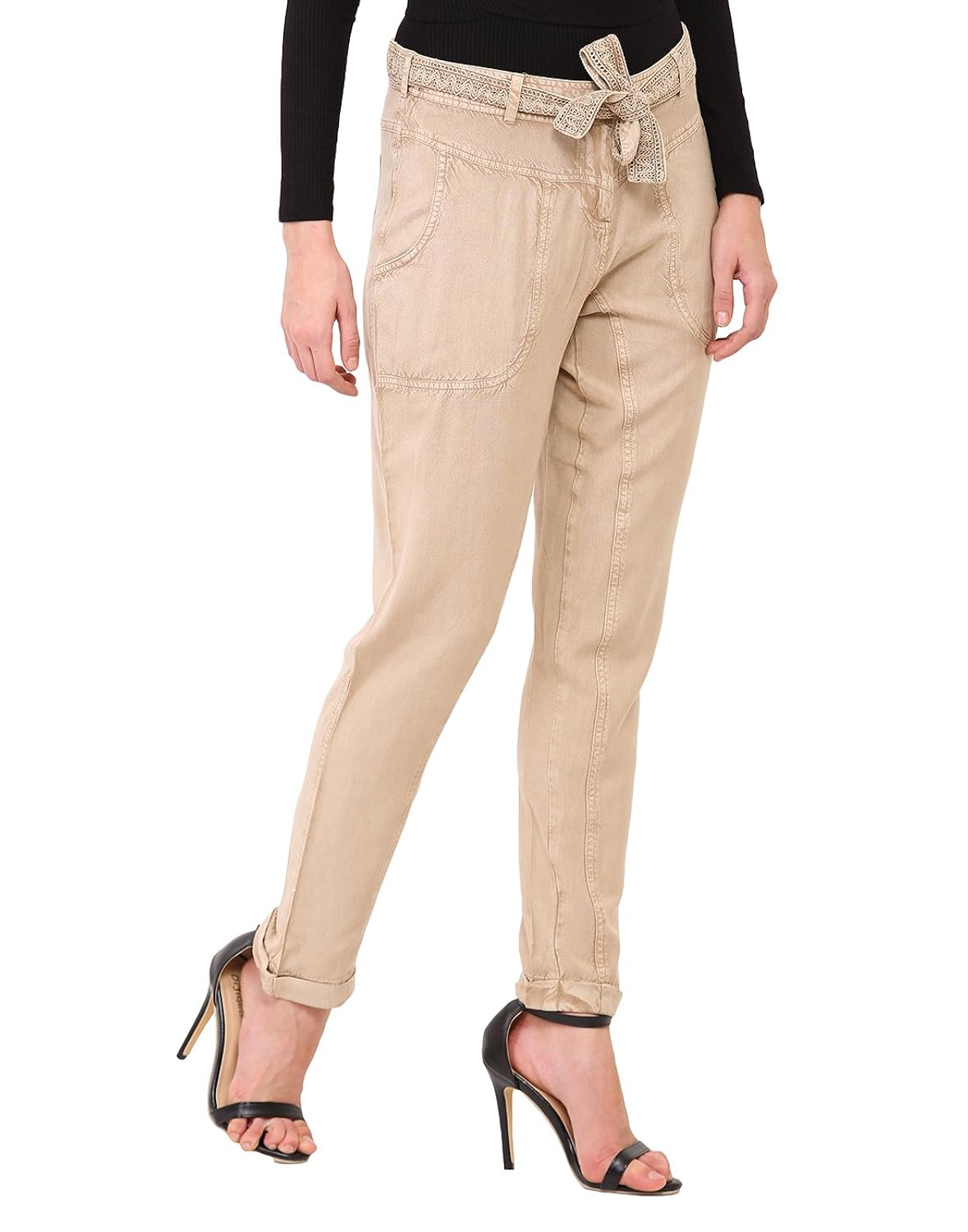 pull on trouser with waist yoke and folded leg opening