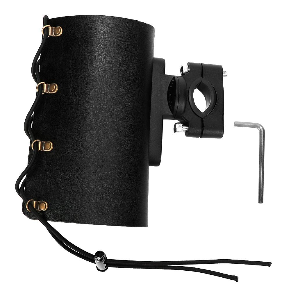 Aramox Motorcycle Cup Holder, Adjustable Drink Holder for Motorbike, PU Leather, Black, Fits 22mm-28mm Handlebars