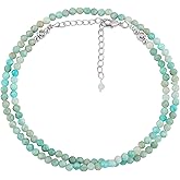 NJCRAFT Natural Gemstone Faceted Beaded Necklace for Woman| Silver Plated Gem-stone Necklace | Beads 2–3 mm | Adjustable Chain 16+2 Inch