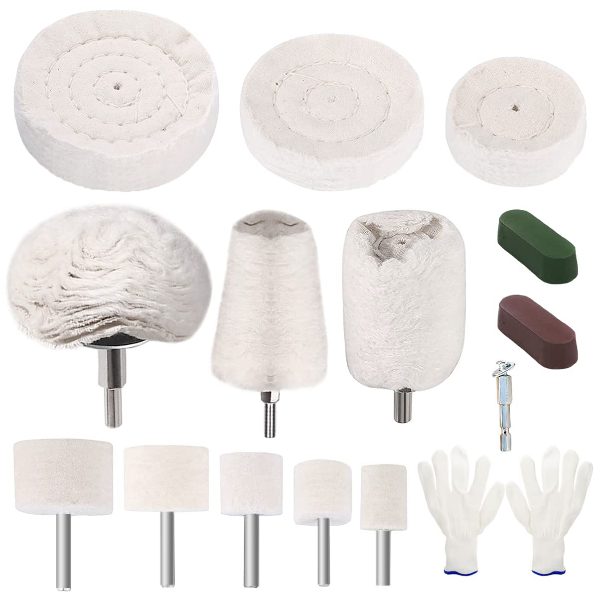 WeeGoo 15Pcs Car Polishing Pads for Drill, Metal Polishing Wheels for Drill, Cone/Column/Mushroom Buffing Wheel for Motorcycle Car Metal Aluminum, Wood