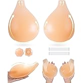 APOWUS Sticky Bra Push Up, Adhesive Backless Strapless Bras for Big Busted Women with Reusable Nipple Covers