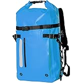 KEEFREE 30L Roll Top Waterproof Floating Backpack, Equipment Pocket, Marine Floating Dry Bags for Kayaking Tracing Beach Fishing Hiking Survival Camping Travel (Blue)