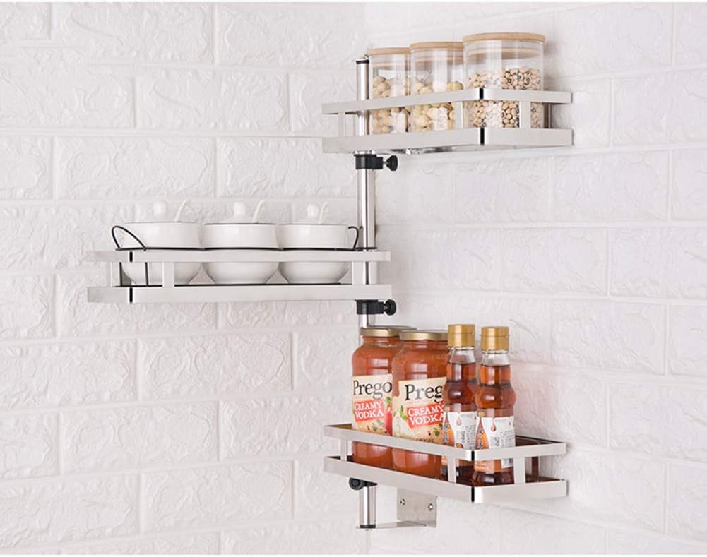 COOCAQI Stainless Steel Wall Spice Rack Organiser, 3 Tier Adjustable and Rotatable Shower Organiser for Herbs Jars and Spices Bottles and Bathroom Supplies