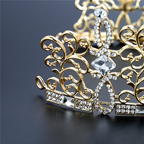 Pageant Rhinestone Tiara Queen Wedding Tiaras and Crowns for Women Girl Birthday Party Cake Topper Gold,Half Circle Crystal Bridal Bridesmaid Headpieces Hair Accessories High Sparkly Photo Shoot