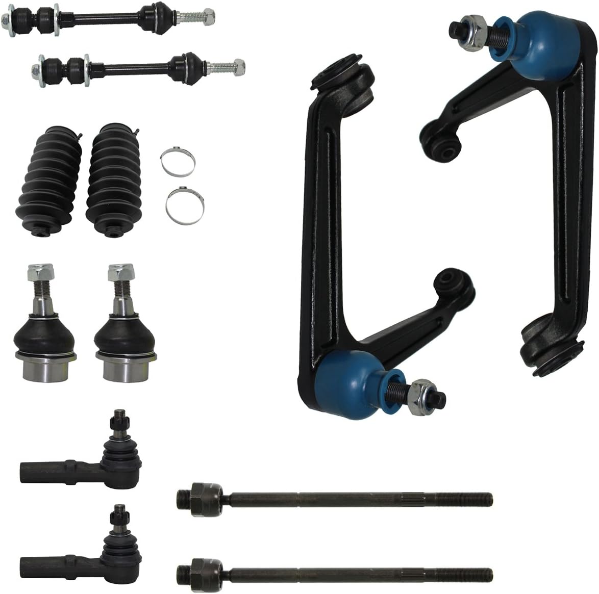 Detroit Axle - 2WD 12pc Front Upper Control Arms w/Ball Joint Assembly, Lower Ball Joints, Sway Bar Links, Inner Outer Tie Rods w/Rack Boot Kit for 2002-2005 Dodge Ram 1500 2WD