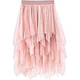 Reaowazo Tulle Skirts for Women Midi Long Fairy Skirt Tutu A-Line Mesh Layered High Elastic Waist Halloween Skirts