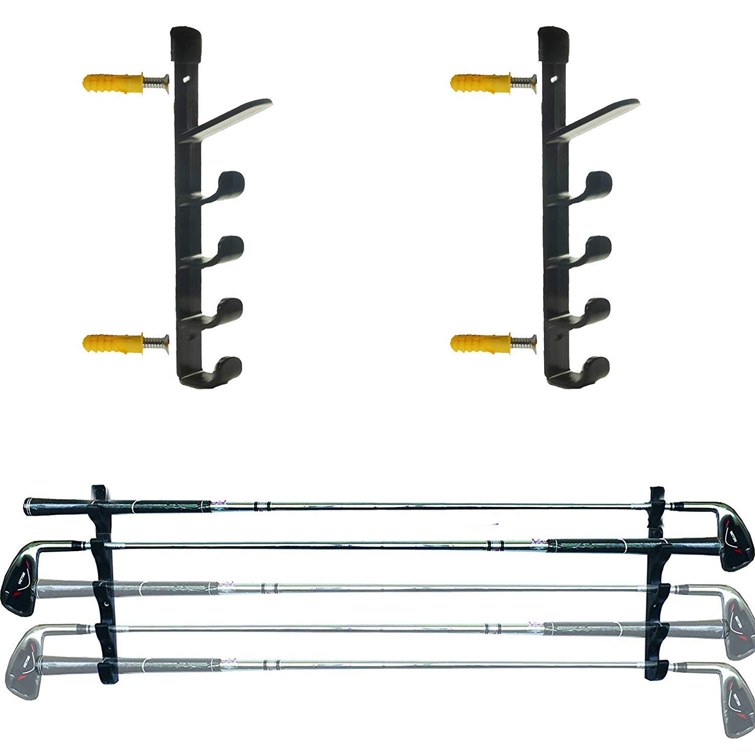 AUXPhome Golf Clubs Organizers Golf Club Display Shelf Golf Clubs Stand Wall Mounted Rack Storage Holder, Golf Club Display Cases Bracket - Holds up to 5 Golf Clubs - No Golf Clubs