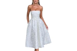 EEMEII Summer Strapless Jacquard Floral Tulle Homecoming Dresses with Pockets Corset A Line Midi Cocktail Pary Dresseses