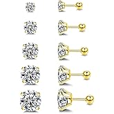 Stud Earrings Set 316L Stainless Steel Hypoallergenic Earrings for Women Men Earrings 3-7mm Cubic Zirconia Earrings Tragus Cartilage Helix Lobel Ear Studs 20G,Pack of 5 Pairs