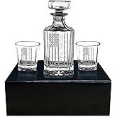 Rogue River Tactical We The People Constitution American Flag USA Patriotic Whiskey Decanter Gift Set Airtight Glass Stopper Custom Gift For Men Dad Veteran Father's Day