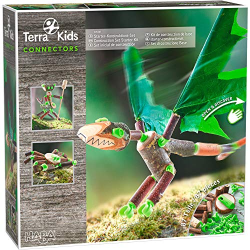 HABA Terra Kids Connectors Backyard Craft Kit Starter - 86 Piece Set with Plastic Connectors, Wooden Pieces Cork & Hand Drill - Ages 8+