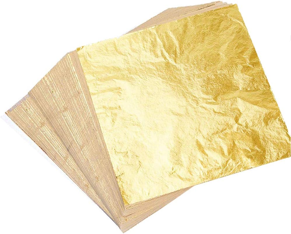 100 Sheets Imitation Gold Leaf Foil Paper for Arts, Gilding Crafting