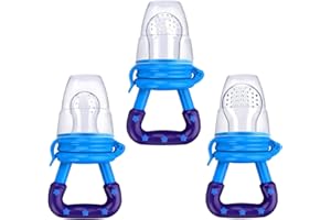 Baby Food Feeder 3 Pack Fresh Fruit Silicone Nipple Teething Toy Reusable Aching Gums Pacifier Blue by Mluchee