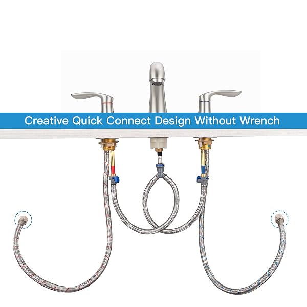 BATHROOM SINK FAUCET, FAUCET FOR BATHROOM SINK, WIDESPREAD BRUSHED NICKEL BATHROOM FAUCET 3 HOLE WITH STAINLESS STEEL POP UP DRAIN AND CUPC LEAD-FREE HOSE – (BRUSHED NICKEL)