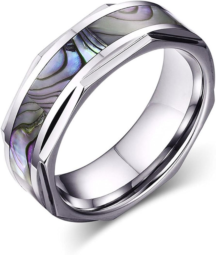 8mm Tungsten Stainless Steel Ring Silver Engagement Band Ring with