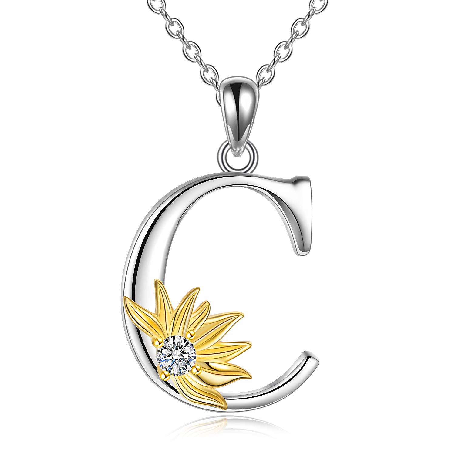 VONALA Sunflower Gifts for Women Sterling Silver Initial Alphabet Letter C Pendant Sunflower Necklace Gifts for Women Girls