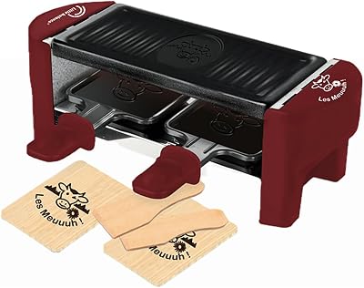8940 Raschietto Duo Meuuh…!, Dispositivo per raclette 1/2 persone, Grill rimovibile, 2 spatole + 2 tavolette, senza PFAS, antiaderente, 320 W, peperoncino